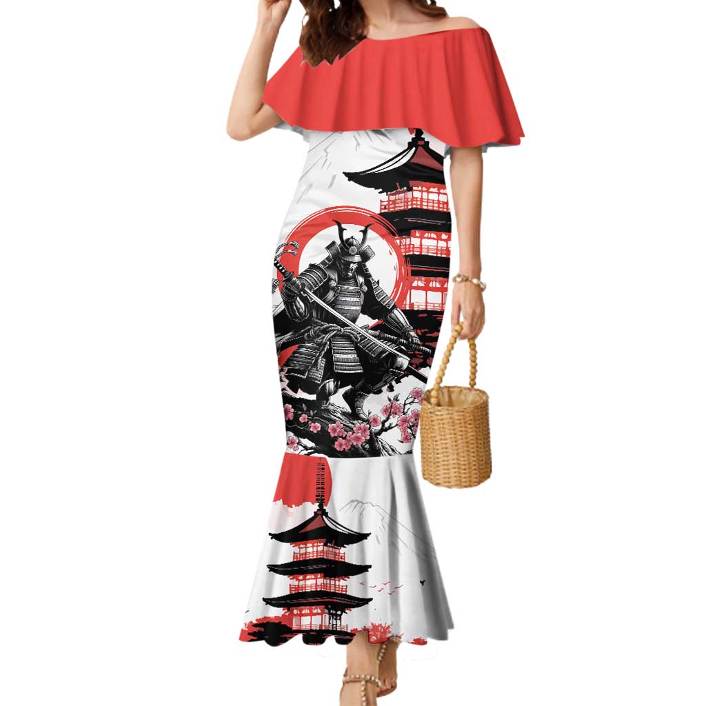 Japanese Samurai Warrior Enso Mermaid Dress Japan Pagoda Sakura Watercolor - Polynesian Pride