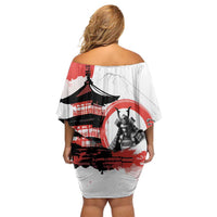 Japanese Samurai Warrior Enso Off Shoulder Short Dress Japan Pagoda Sakura Watercolor LT14 - Polynesian Pride