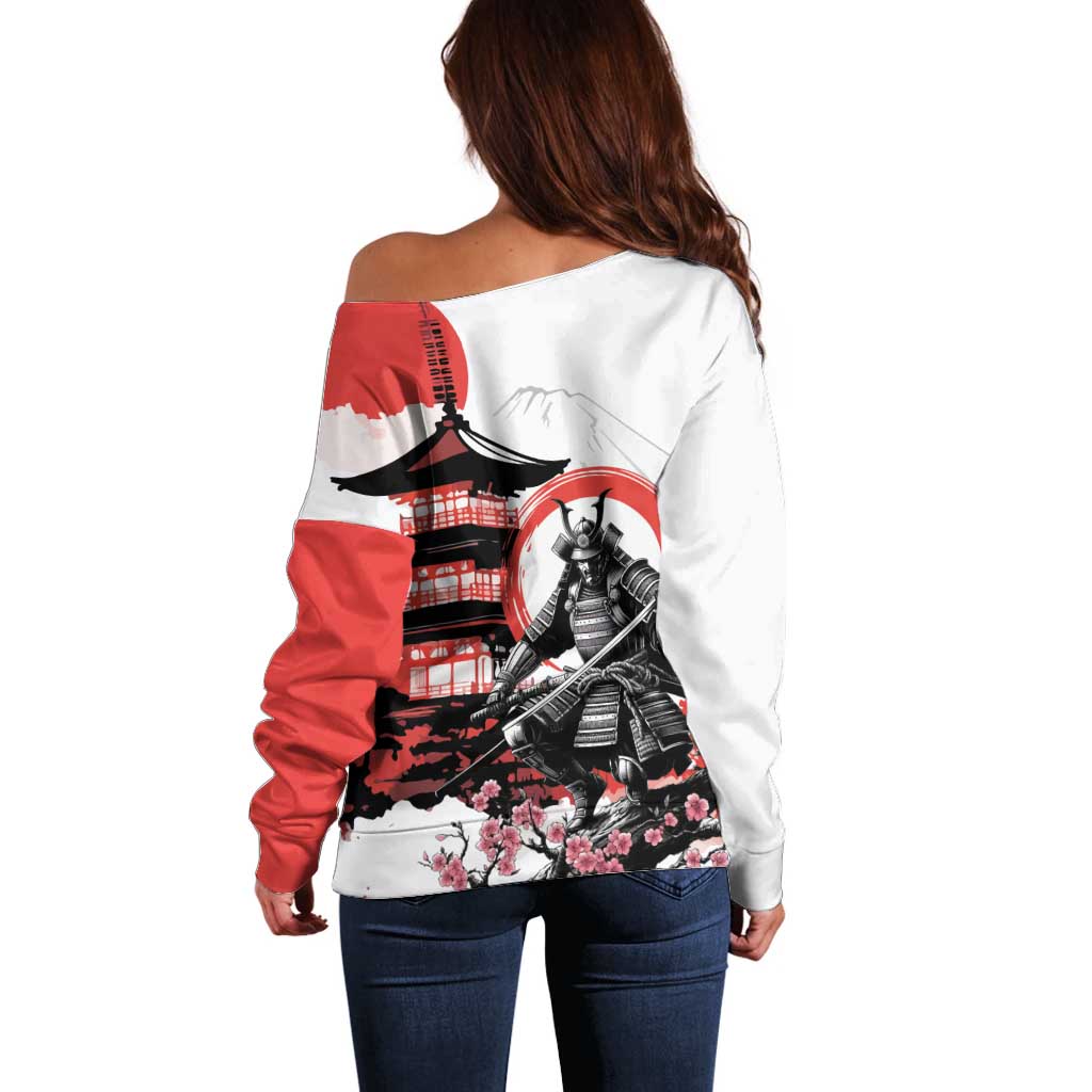Japanese Samurai Warrior Enso Off Shoulder Sweater Japan Pagoda Sakura Watercolor LT14 - Polynesian Pride