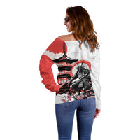 Japanese Samurai Warrior Enso Off Shoulder Sweater Japan Pagoda Sakura Watercolor LT14 - Polynesian Pride