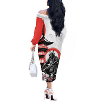 Japanese Samurai Warrior Enso Off The Shoulder Long Sleeve Dress Japan Pagoda Sakura Watercolor - Polynesian Pride