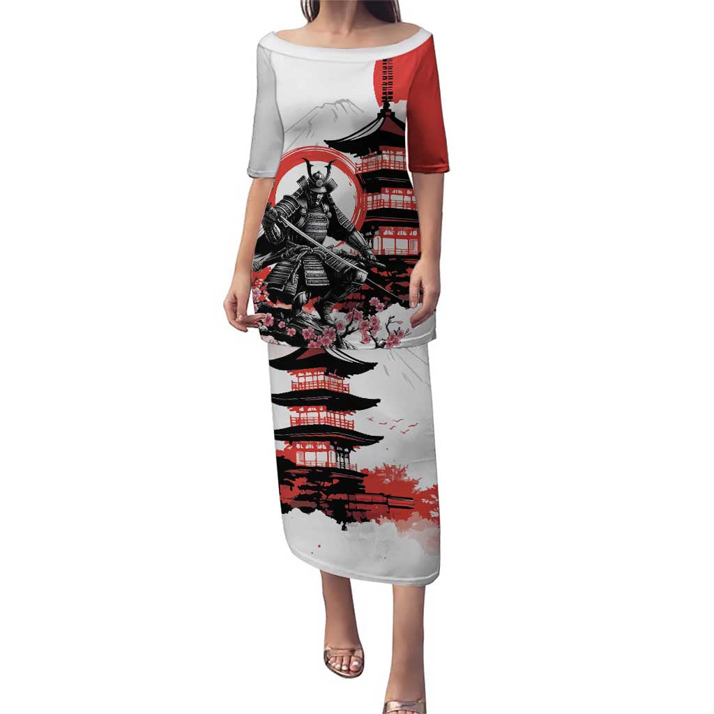 Japanese Samurai Warrior Enso Puletasi Japan Pagoda Sakura Watercolor - Polynesian Pride