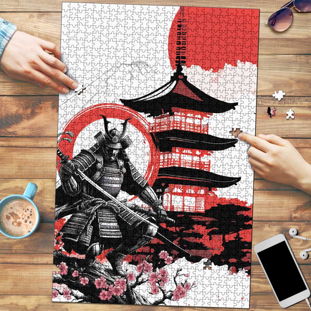 Japanese Samurai Warrior Enso Puzzle Japan Pagoda Sakura Watercolor - Polynesian Pride