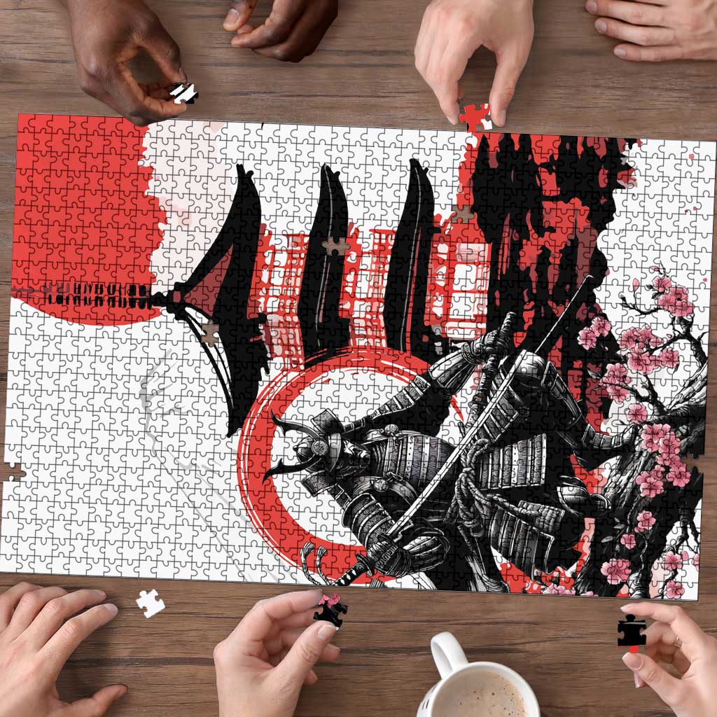 Japanese Samurai Warrior Enso Puzzle Japan Pagoda Sakura Watercolor - Polynesian Pride