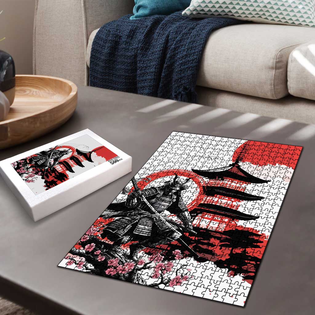 Japanese Samurai Warrior Enso Puzzle Japan Pagoda Sakura Watercolor - Polynesian Pride
