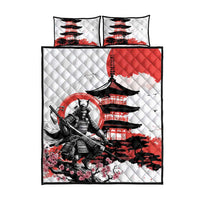 Japanese Samurai Warrior Enso Quilt Bed Set Japan Pagoda Sakura Watercolor - Polynesian Pride