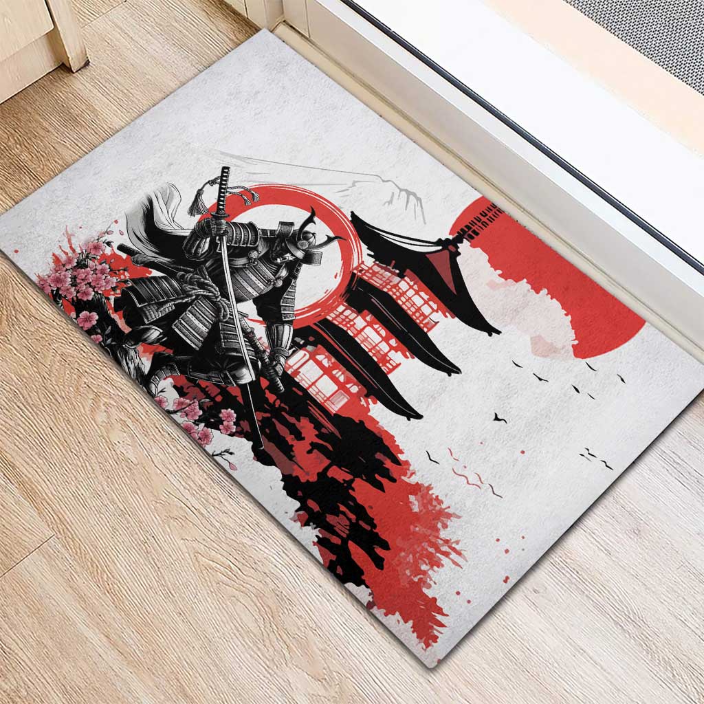 Japanese Samurai Warrior Enso Rubber Doormat Japan Pagoda Sakura Watercolor - Polynesian Pride