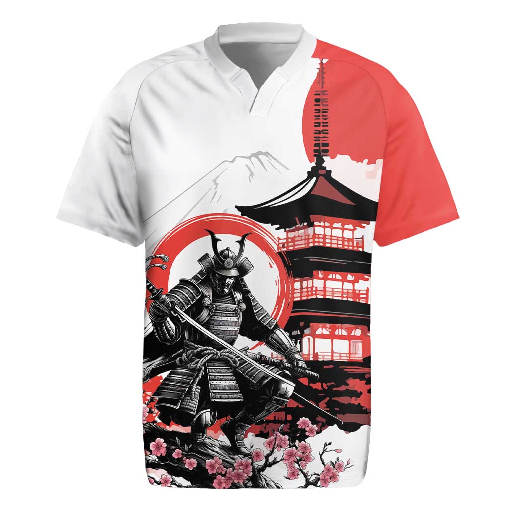 Japanese Samurai Warrior Enso Rugby Jersey Japan Pagoda Sakura Watercolor - Polynesian Pride