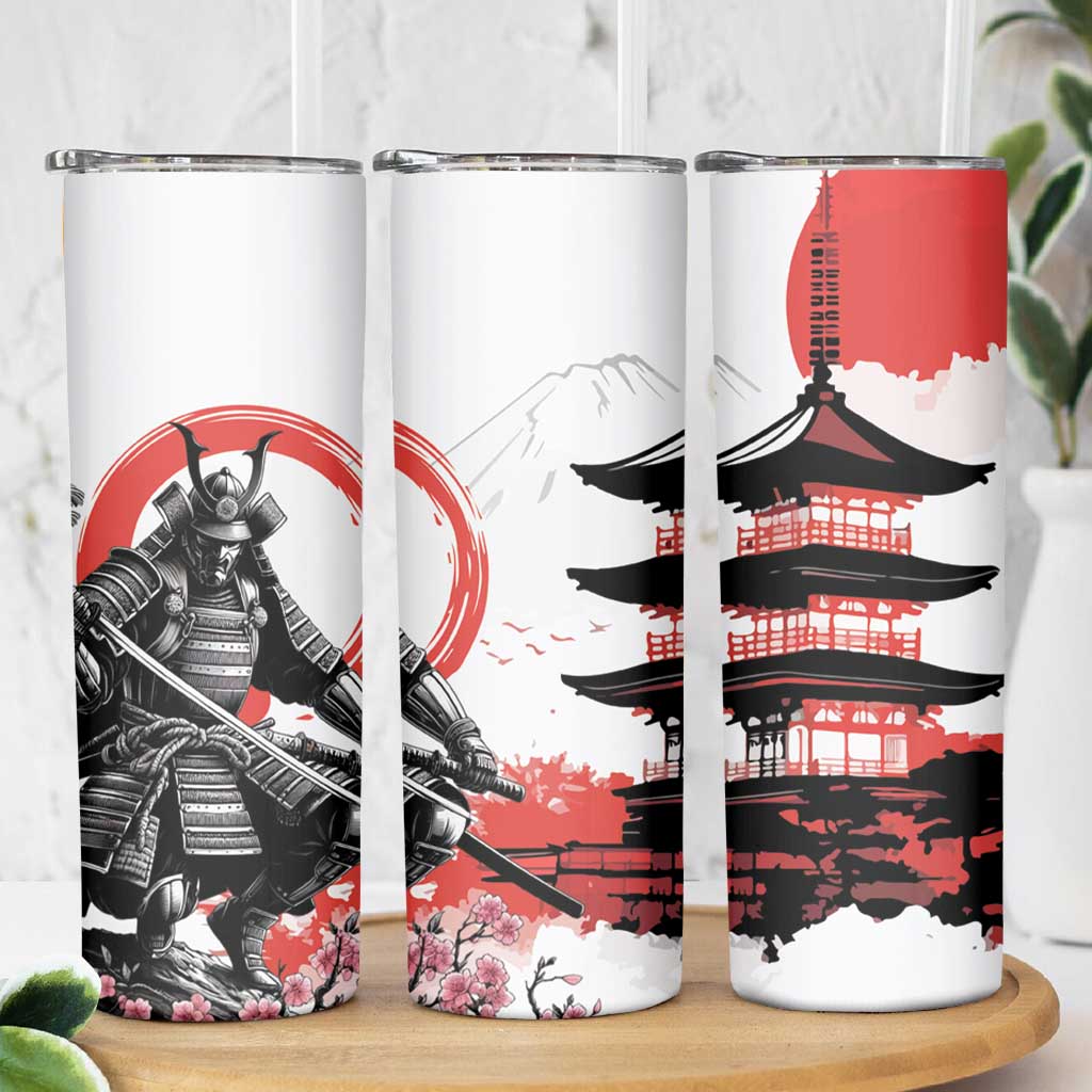 Japanese Samurai Warrior Enso Skinny Tumbler Japan Pagoda Sakura Watercolor LT14 - Polynesian Pride