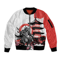 Japanese Samurai Warrior Enso Sleeve Zip Bomber Jacket Japan Pagoda Sakura Watercolor - Polynesian Pride