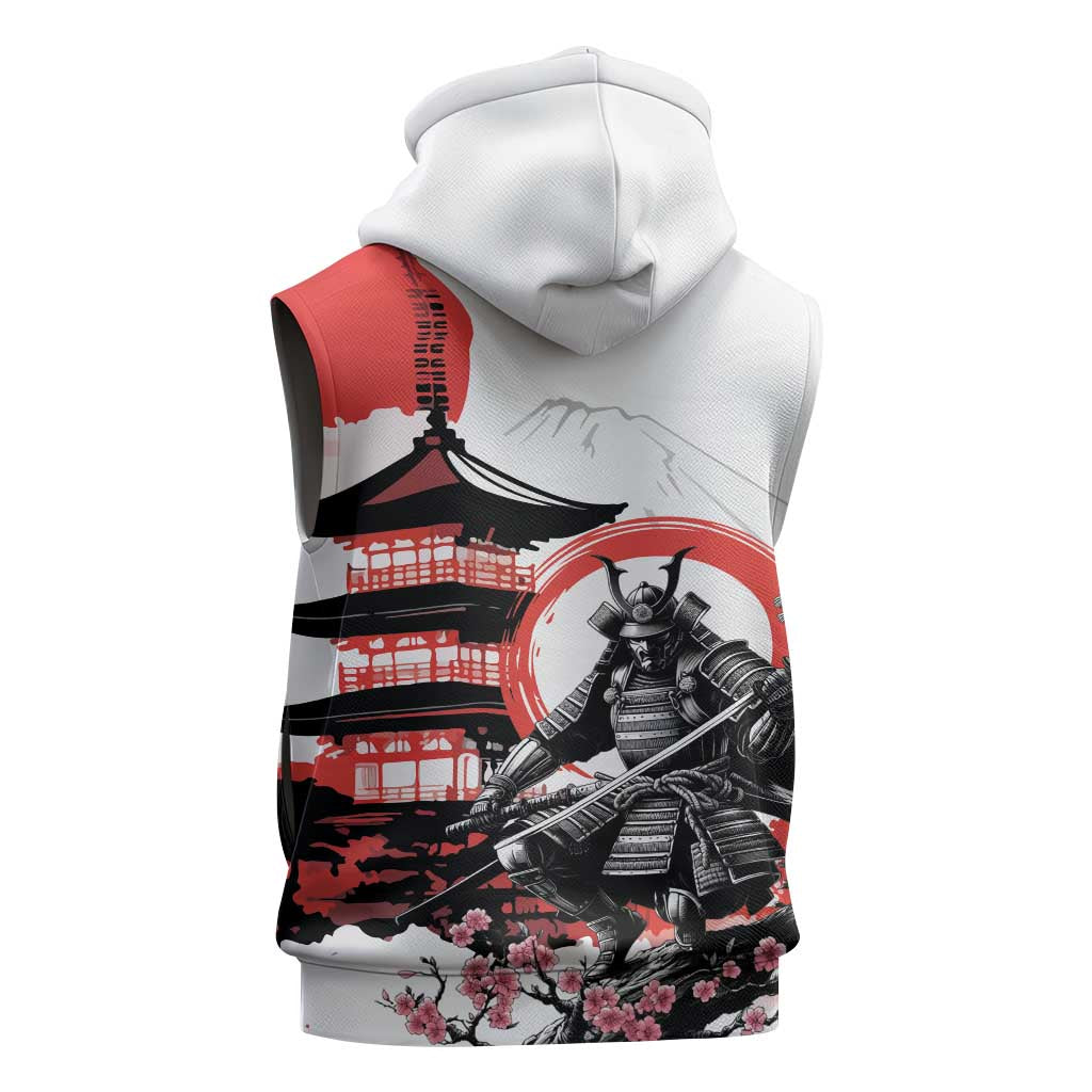 Japanese Samurai Warrior Enso Sleeveless Zip Hoodie Japan Pagoda Sakura Watercolor - Polynesian Pride