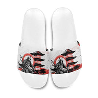 Japanese Samurai Warrior Enso Slide Sandals Japan Pagoda Sakura Watercolor LT14 White - Polynesian Pride