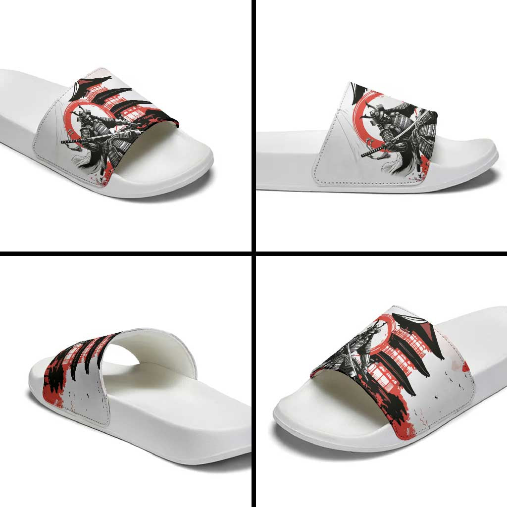 Japanese Samurai Warrior Enso Slide Sandals Japan Pagoda Sakura Watercolor LT14 - Polynesian Pride