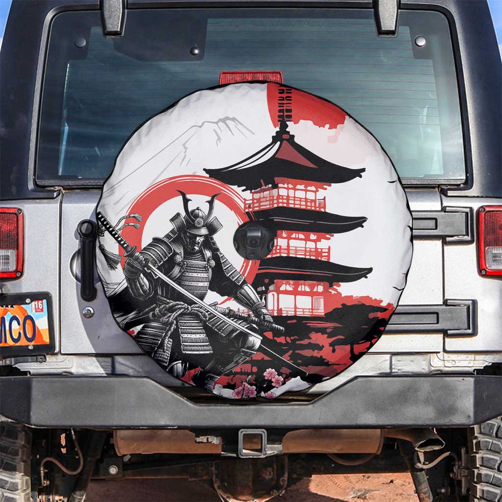 Japanese Samurai Warrior Enso Spare Tire Cover Japan Pagoda Sakura Watercolor - Polynesian Pride