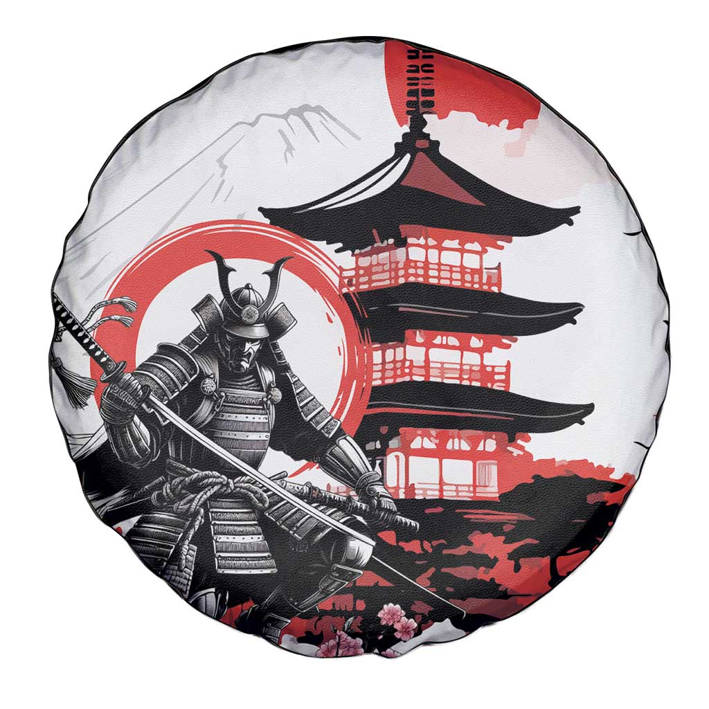 Japanese Samurai Warrior Enso Spare Tire Cover Japan Pagoda Sakura Watercolor - Polynesian Pride