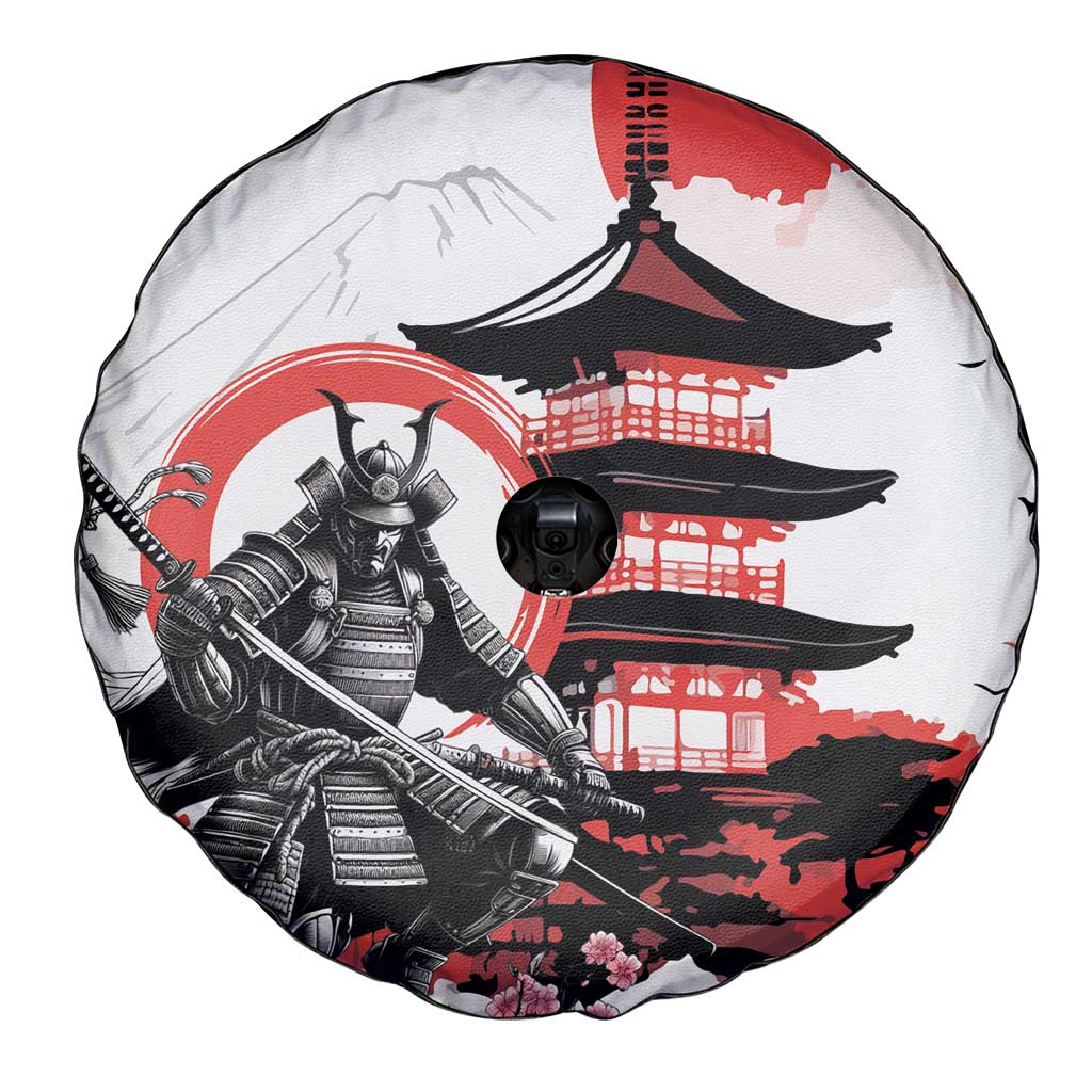 Japanese Samurai Warrior Enso Spare Tire Cover Japan Pagoda Sakura Watercolor - Polynesian Pride