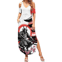 Japanese Samurai Warrior Enso Summer Maxi Dress Japan Pagoda Sakura Watercolor - Polynesian Pride
