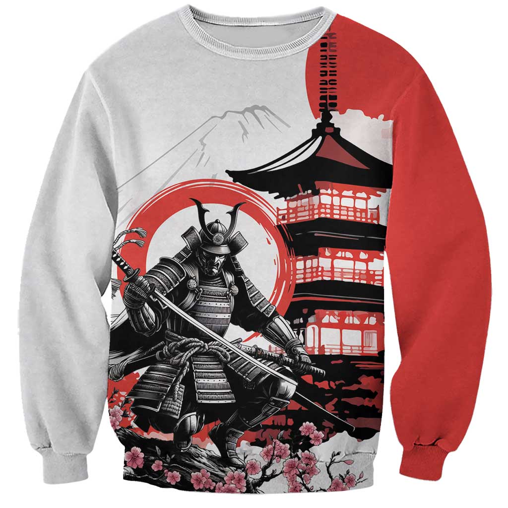 Japanese Samurai Warrior Enso Sweatshirt Japan Pagoda Sakura Watercolor - Polynesian Pride