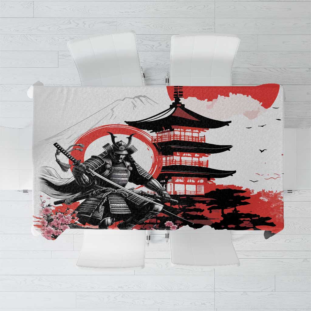 Japanese Samurai Warrior Enso Tablecloth Japan Pagoda Sakura Watercolor LT14 White - Polynesian Pride