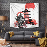 Japanese Samurai Warrior Enso Tapestry Japan Pagoda Sakura Watercolor LT14 White - Polynesian Pride