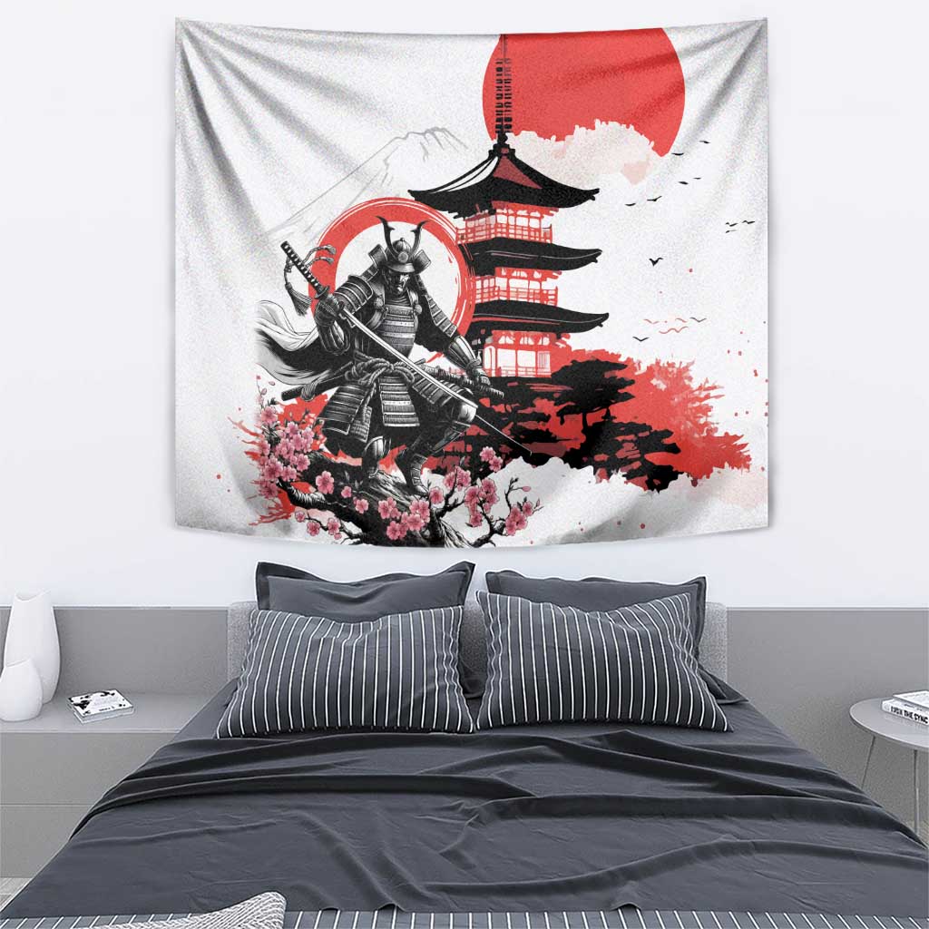 Japanese Samurai Warrior Enso Tapestry Japan Pagoda Sakura Watercolor LT14 - Polynesian Pride