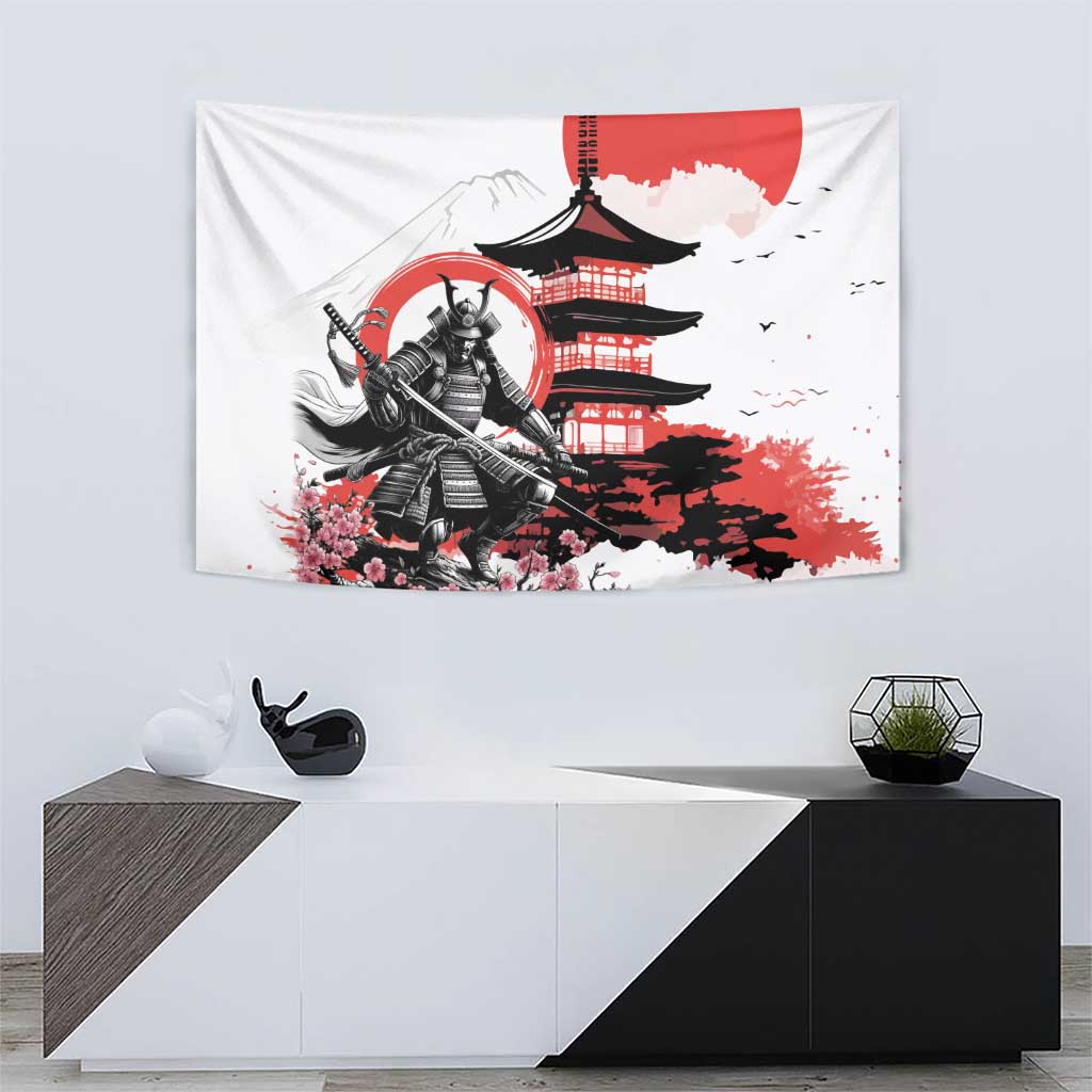 Japanese Samurai Warrior Enso Tapestry Japan Pagoda Sakura Watercolor LT14 - Polynesian Pride
