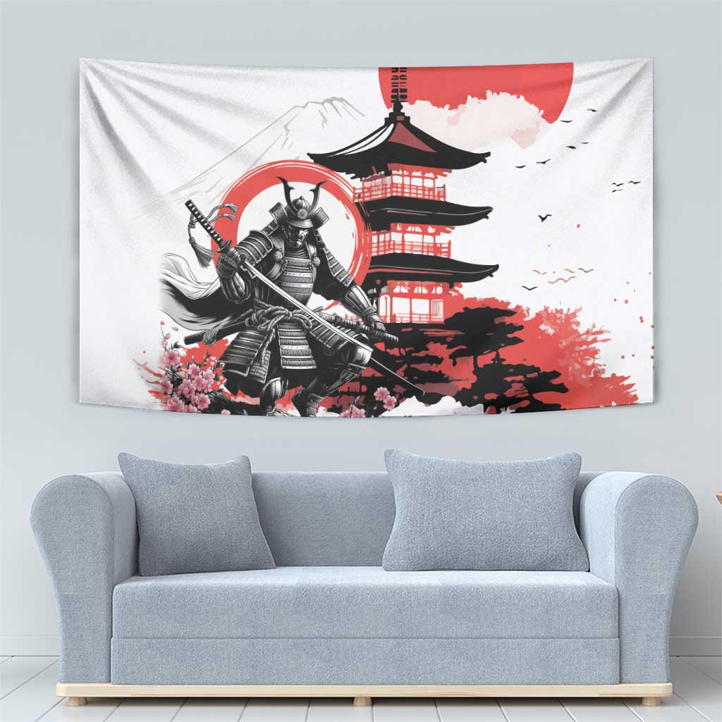 Japanese Samurai Warrior Enso Tapestry Japan Pagoda Sakura Watercolor LT14 - Polynesian Pride