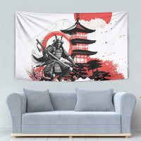 Japanese Samurai Warrior Enso Tapestry Japan Pagoda Sakura Watercolor LT14 - Polynesian Pride