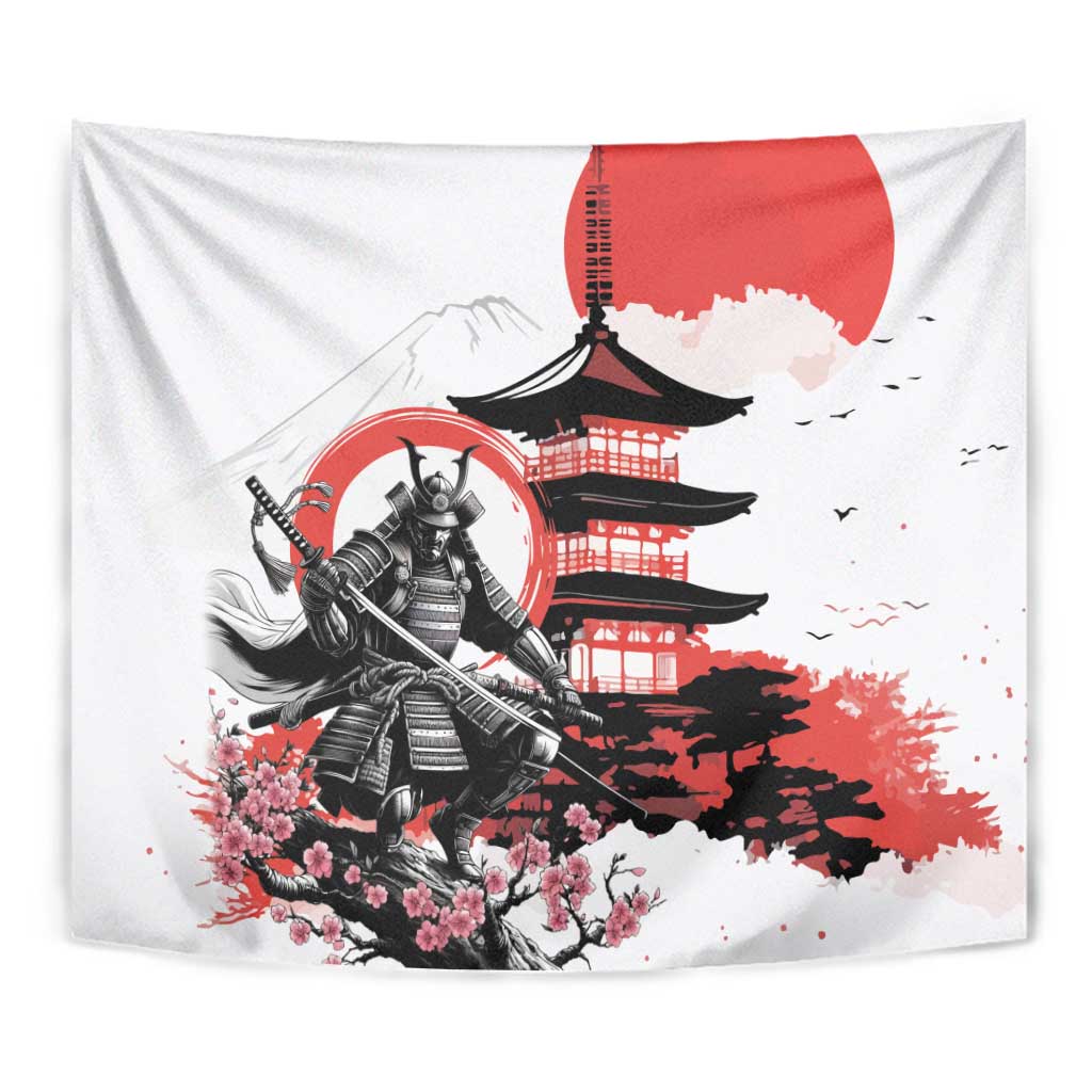 Japanese Samurai Warrior Enso Tapestry Japan Pagoda Sakura Watercolor LT14 - Polynesian Pride