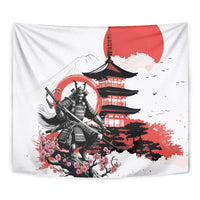 Japanese Samurai Warrior Enso Tapestry Japan Pagoda Sakura Watercolor LT14 - Polynesian Pride
