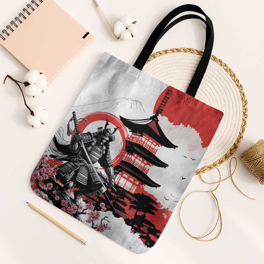 Japanese Samurai Warrior Enso Tote Bag Japan Pagoda Sakura Watercolor - Polynesian Pride