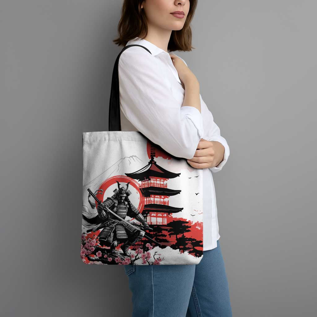 Japanese Samurai Warrior Enso Tote Bag Japan Pagoda Sakura Watercolor - Polynesian Pride