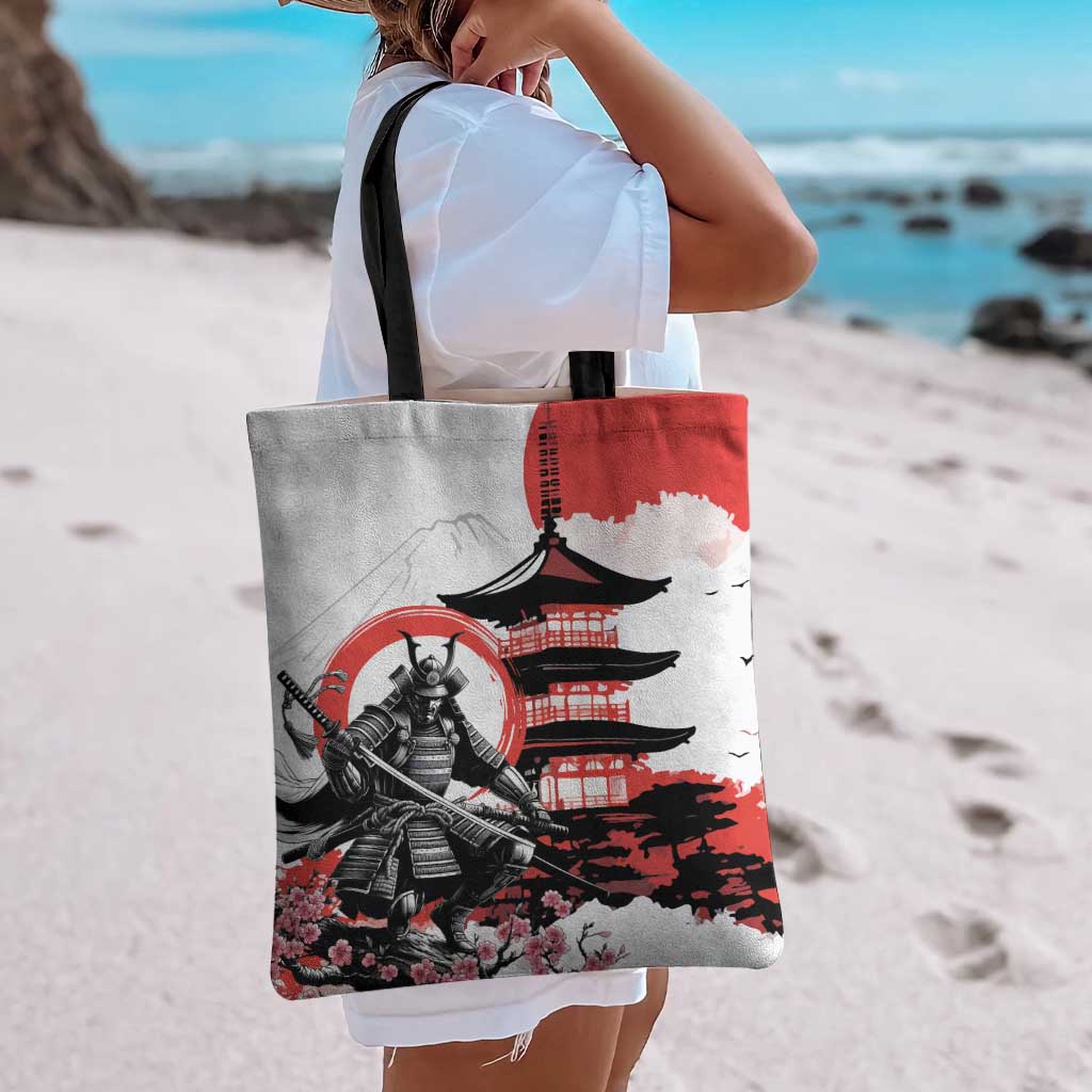 Japanese Samurai Warrior Enso Tote Bag Japan Pagoda Sakura Watercolor - Polynesian Pride