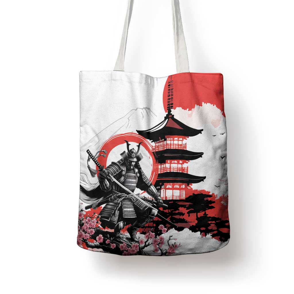 Japanese Samurai Warrior Enso Tote Bag Japan Pagoda Sakura Watercolor - Polynesian Pride