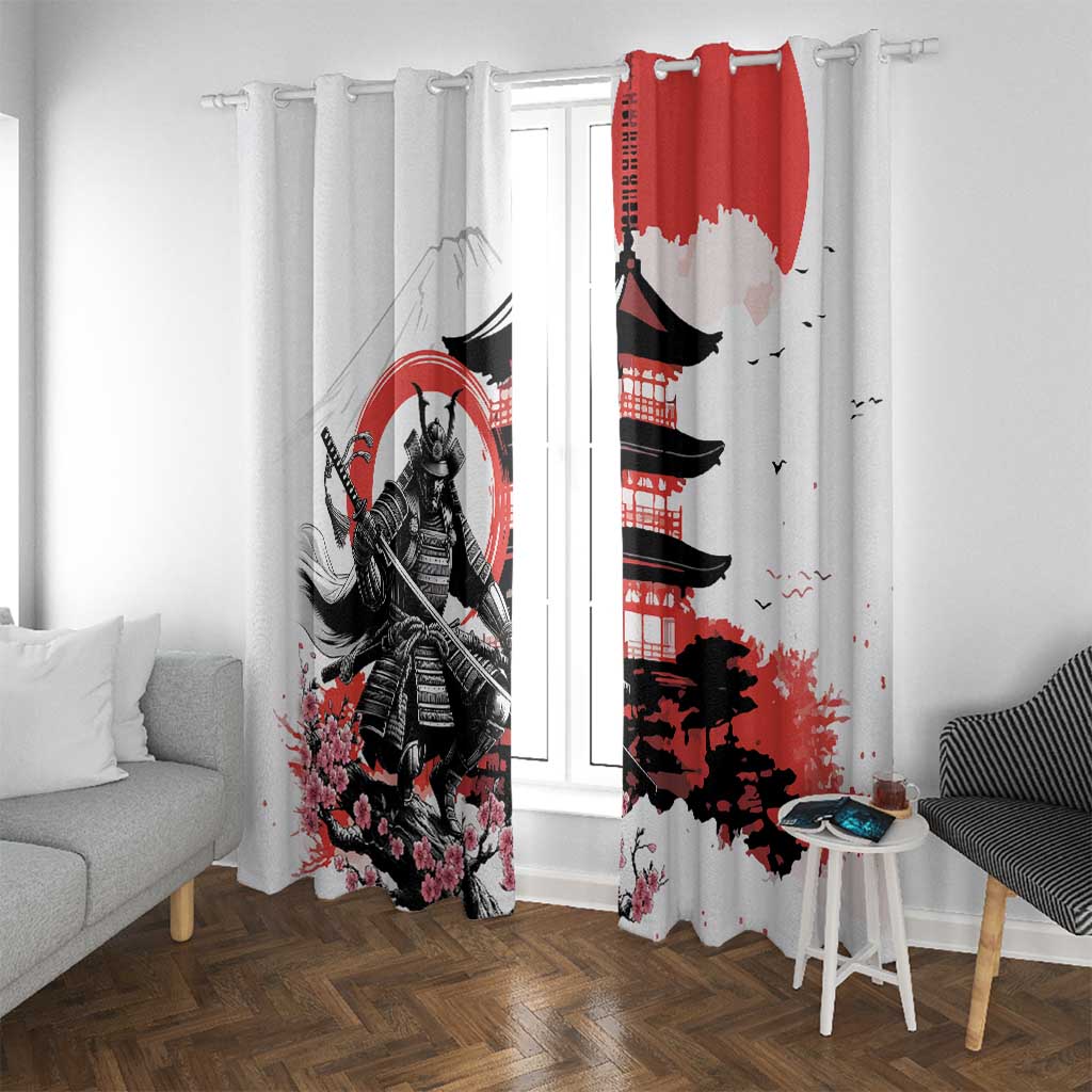 Japanese Samurai Warrior Enso Window Curtain Japan Pagoda Sakura Watercolor - Polynesian Pride