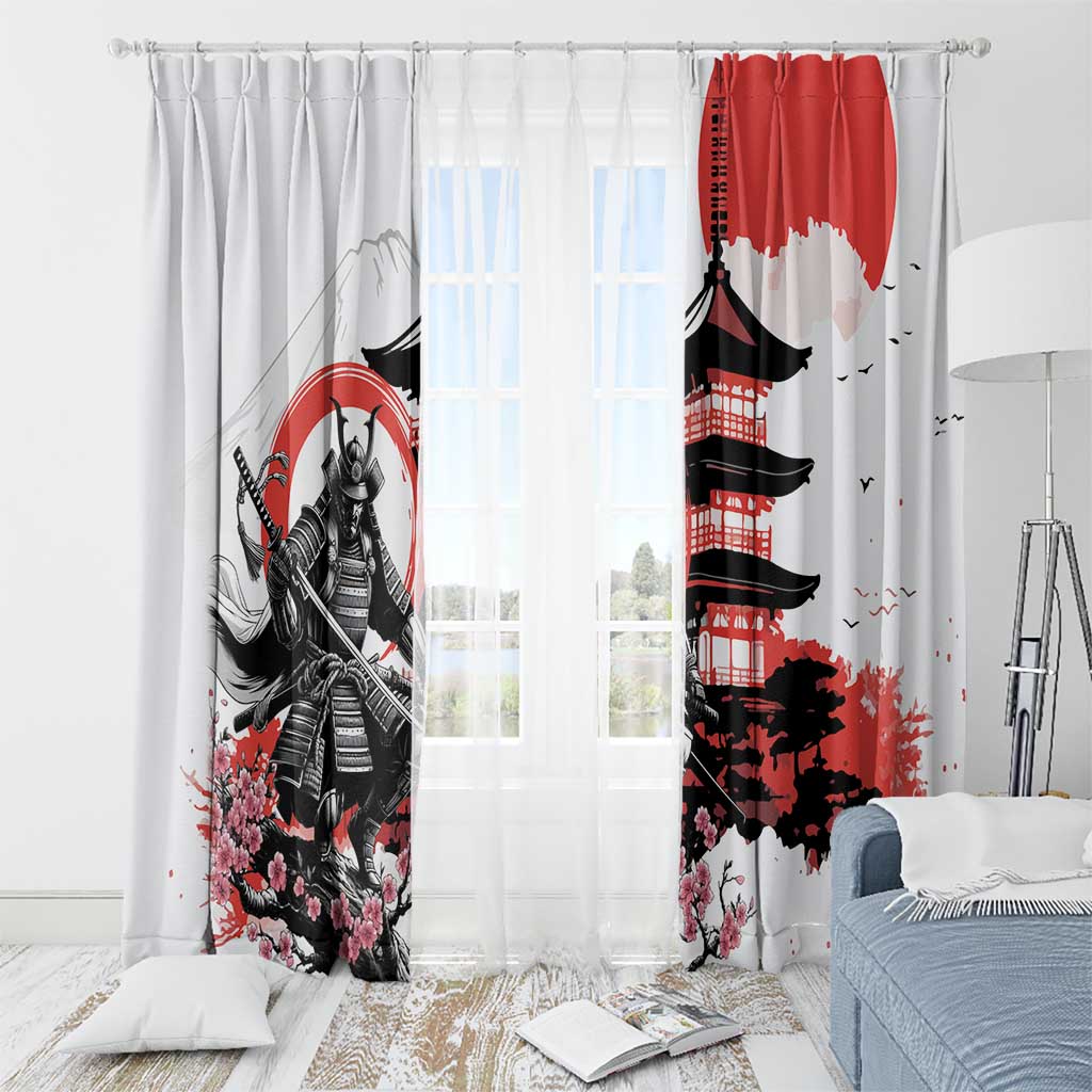 Japanese Samurai Warrior Enso Window Curtain Japan Pagoda Sakura Watercolor - Polynesian Pride