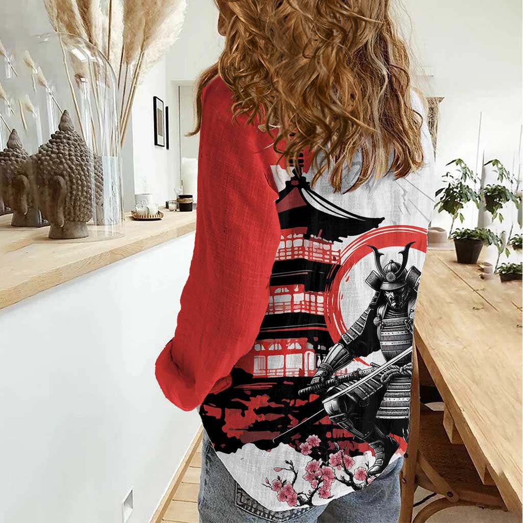 Japanese Samurai Warrior Enso Women Casual Shirt Japan Pagoda Sakura Watercolor LT14 - Polynesian Pride