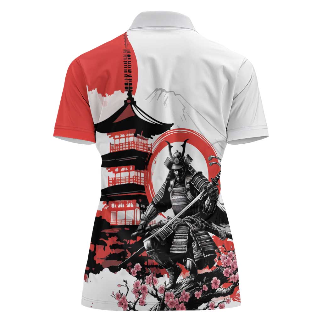 Japanese Samurai Warrior Enso Women Polo Shirt Japan Pagoda Sakura Watercolor - Polynesian Pride
