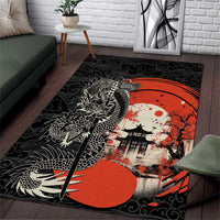 Japanese Dragon Katana Enso Area Rug Japan Pagoda Seamless Cloud LT14 Black - Polynesian Pride