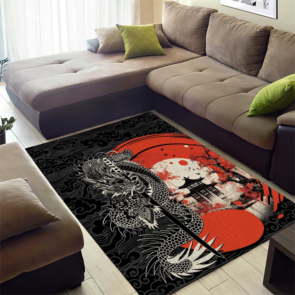 Japanese Dragon Katana Enso Area Rug Japan Pagoda Seamless Cloud LT14 - Polynesian Pride