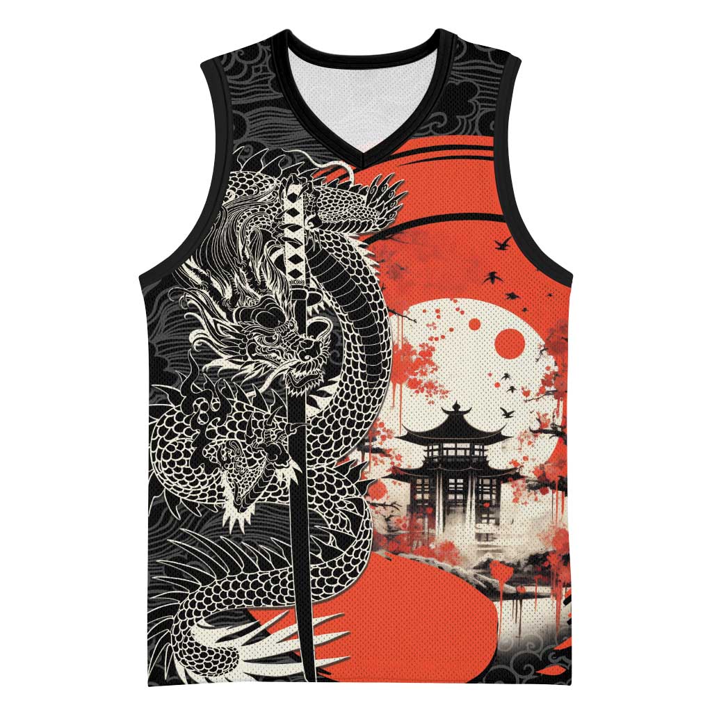Japanese Dragon Katana Enso Basketball Jersey Japan Pagoda Seamless Cloud - Polynesian Pride
