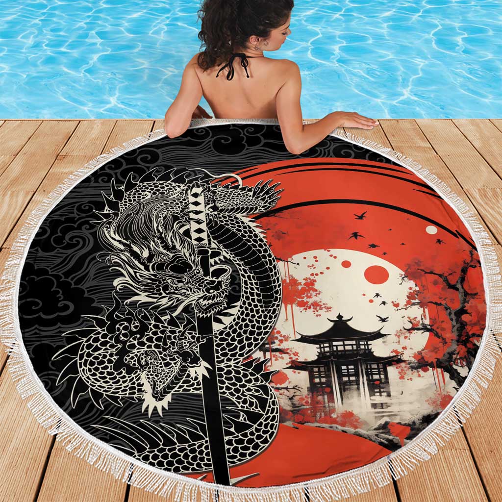 Japanese Dragon Katana Enso Beach Blanket Japan Pagoda Seamless Cloud - Polynesian Pride