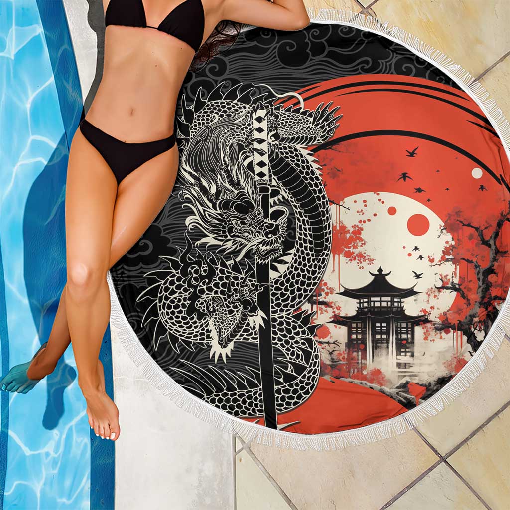 Japanese Dragon Katana Enso Beach Blanket Japan Pagoda Seamless Cloud - Polynesian Pride