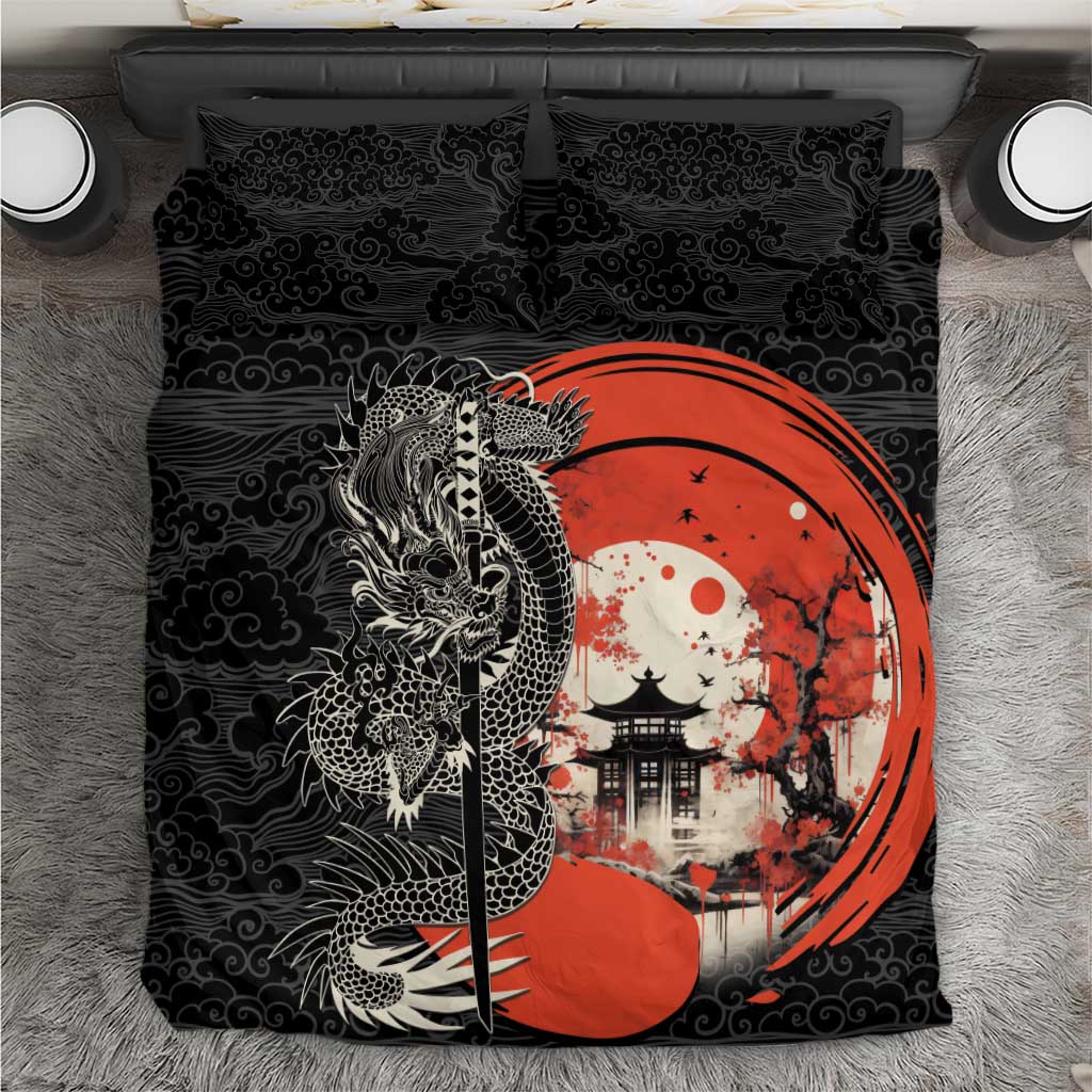 Japanese Dragon Katana Enso Bedding Set Japan Pagoda Seamless Cloud - Polynesian Pride