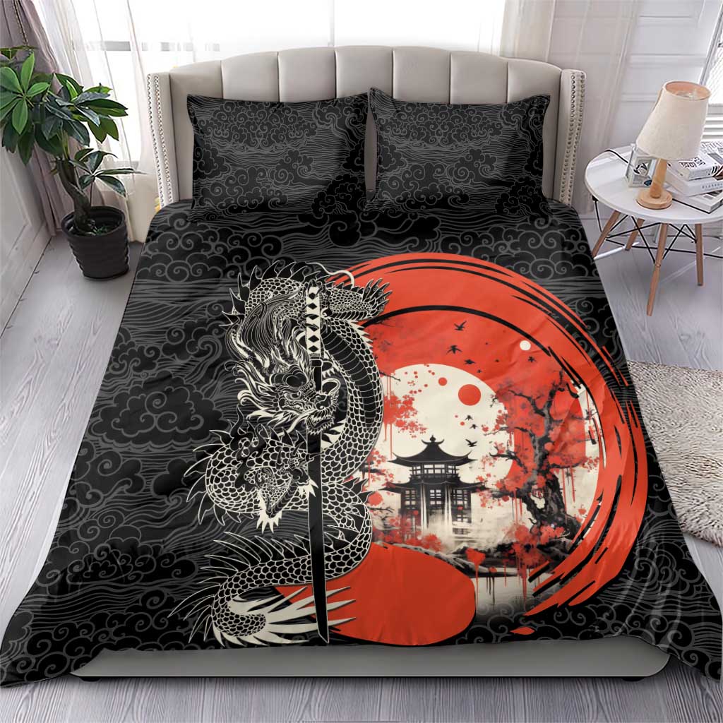 Japanese Dragon Katana Enso Bedding Set Japan Pagoda Seamless Cloud - Polynesian Pride