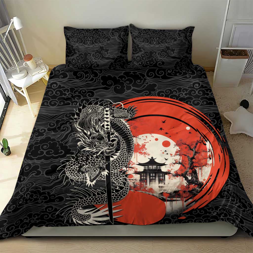 Japanese Dragon Katana Enso Bedding Set Japan Pagoda Seamless Cloud - Polynesian Pride