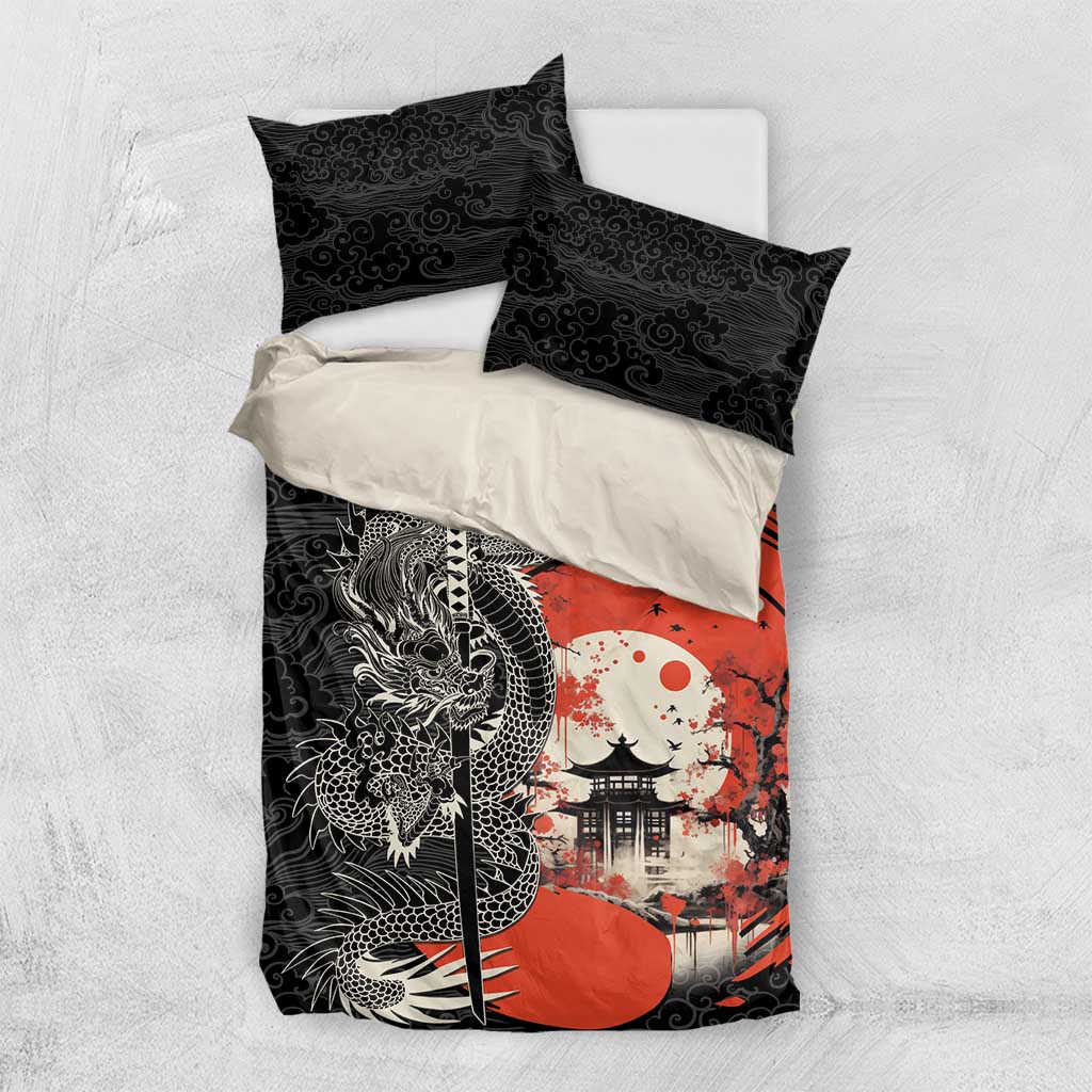 Japanese Dragon Katana Enso Bedding Set Japan Pagoda Seamless Cloud - Polynesian Pride