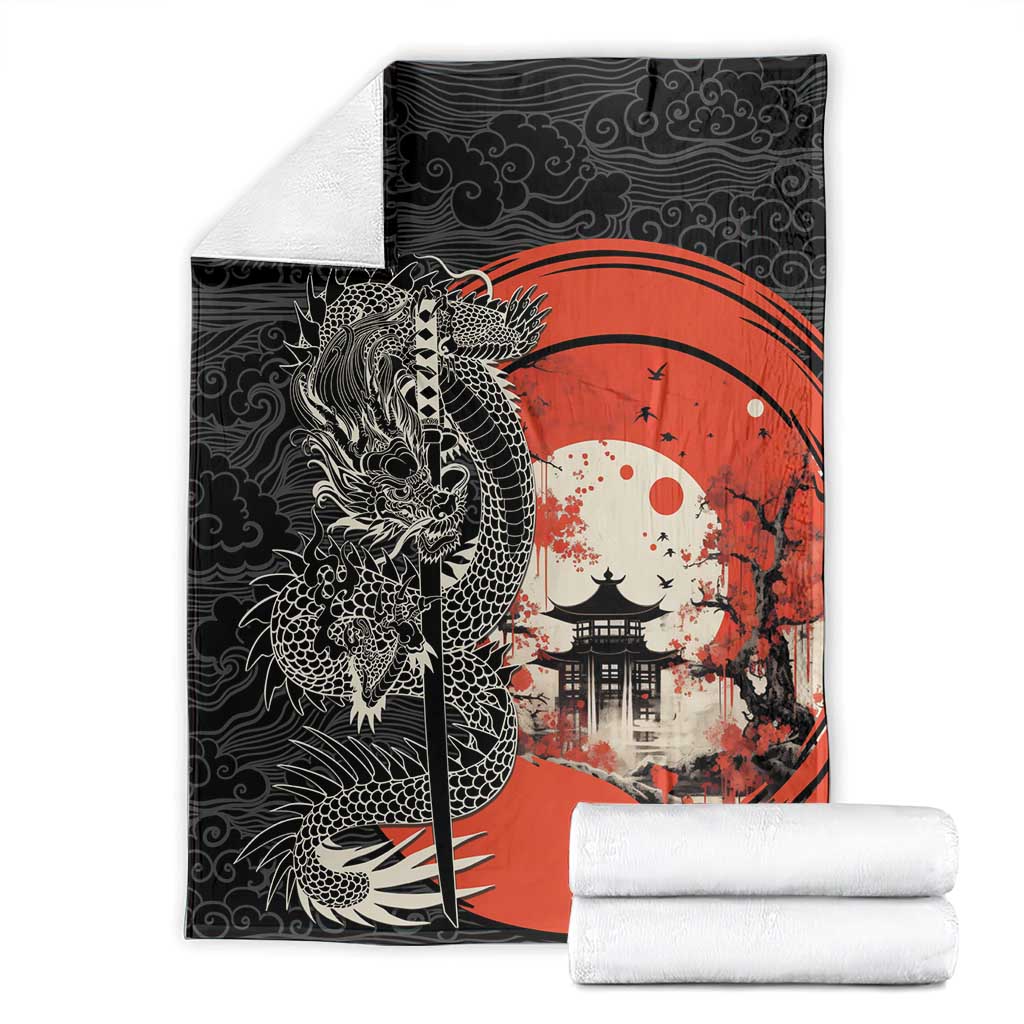 Japanese Dragon Katana Enso Blanket Japan Pagoda Seamless Cloud - Polynesian Pride
