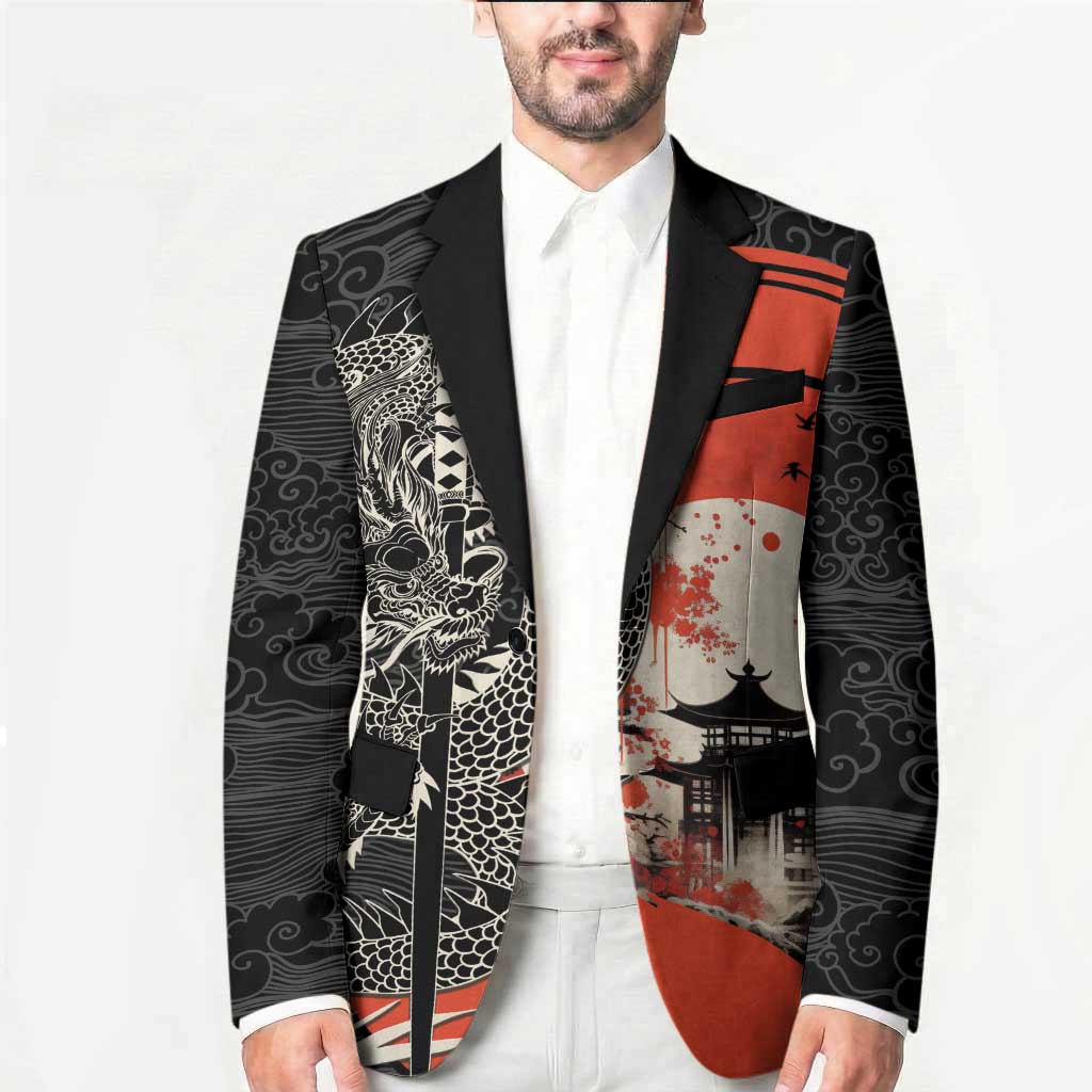 Japanese Dragon Katana Enso Blazer Japan Pagoda Seamless Cloud LT14 - Polynesian Pride