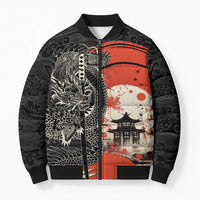 Japanese Dragon Katana Enso Bomber Puffer Jacket Japan Pagoda Seamless Cloud LT14 Unisex Black - Polynesian Pride